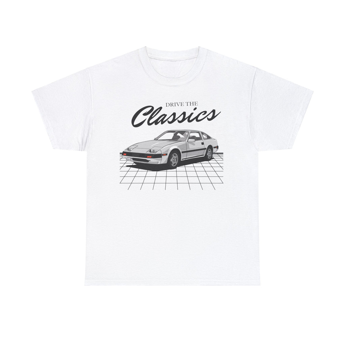 Nissan 300ZX Z31 Classic T-Shirt – white cotton shirt featuring the Nissan 300ZX Z31 (1984–1989) with distinctive wedge-shaped design and pop-up headlights, designed for Japanese sports car enthusiasts
