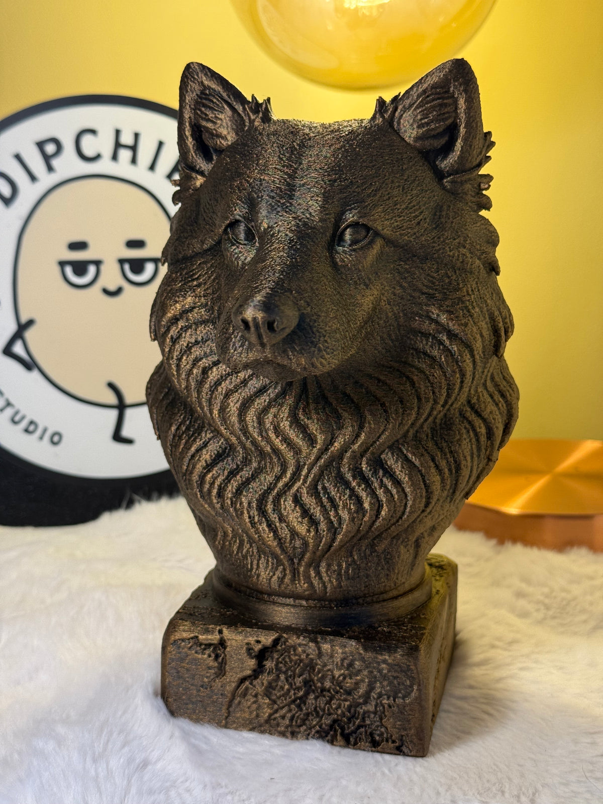 Finnish Lapphund side view antique style bust – Finnish Lapphund 3D printed dog statue home decor