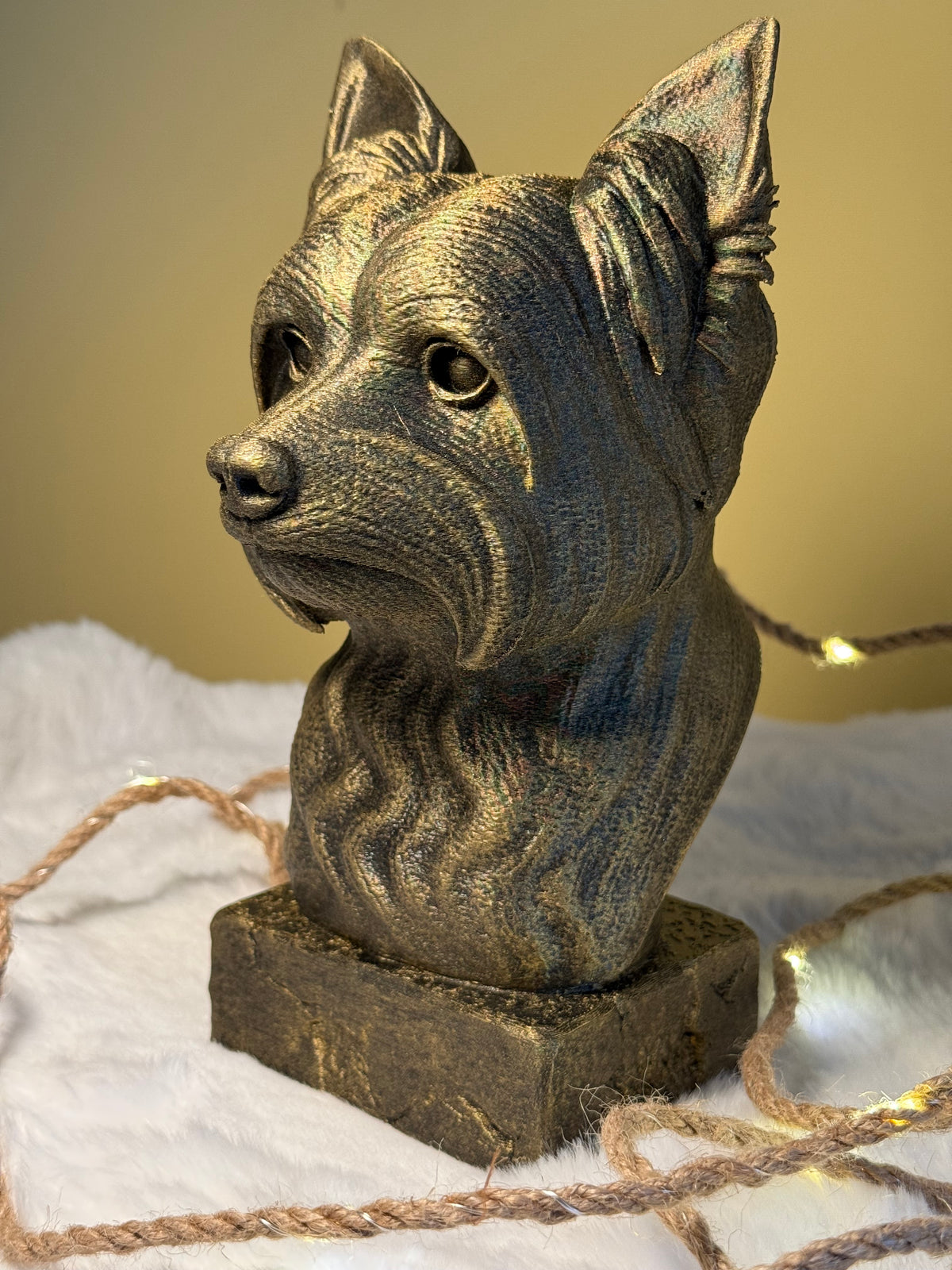 Yorkshire Terrier antique bust – hand-painted 3D print dog statue collectible decor